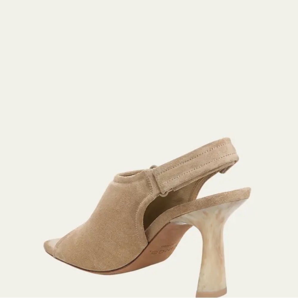 Vince Tan Suede Slingback Peep-Toe Heels - Picture 7 of 13